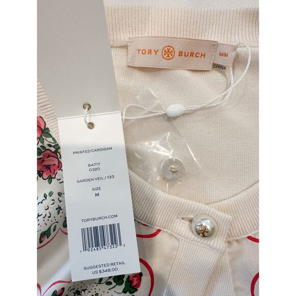 Tory Burch Cream Silk Garden Veil Printed Cardigan Medium - Picture 9 of 11